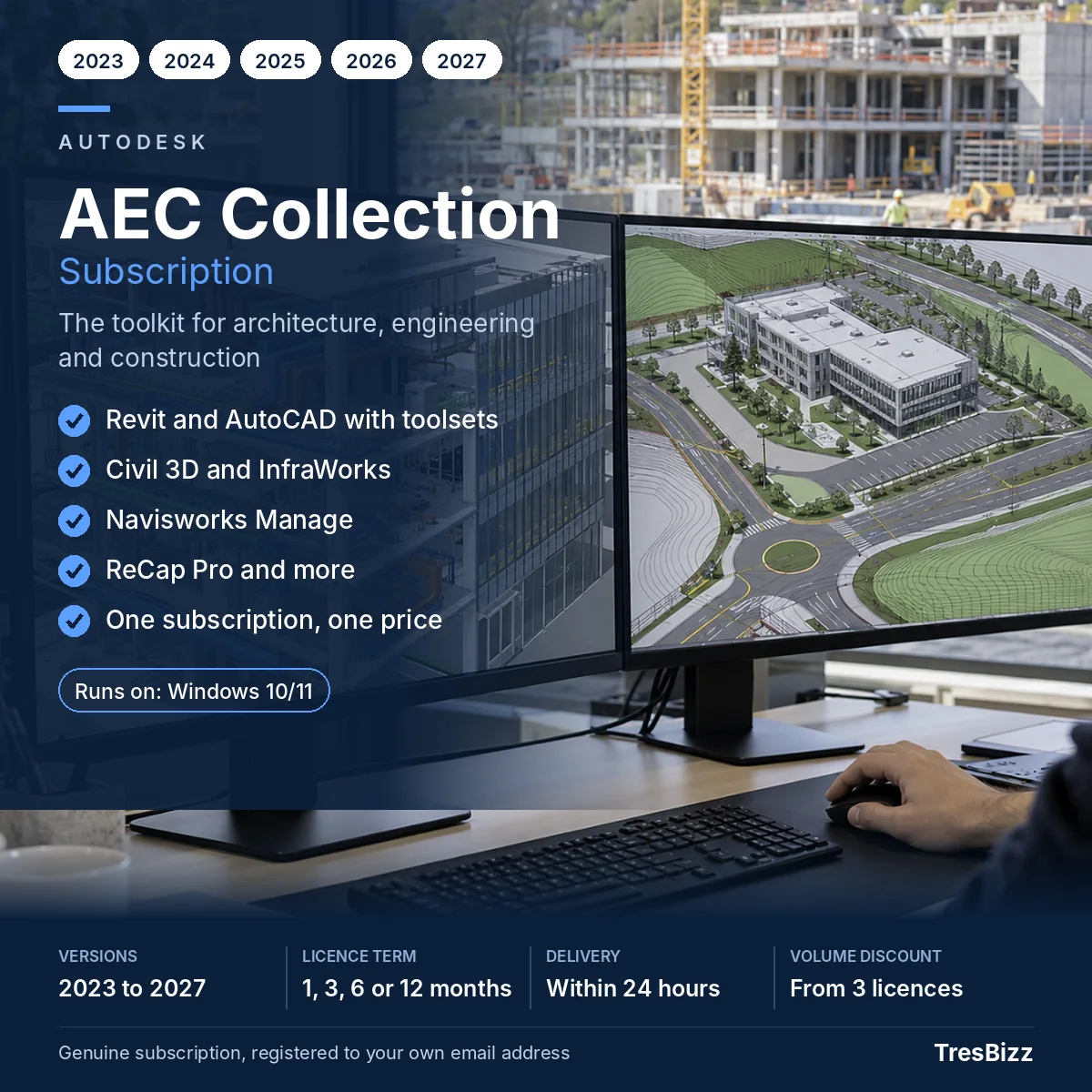 Autodesk AEC Collection subscription at TresBizz, versions 2023 to 2027