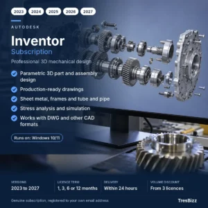 Autodesk Inventor subscription at TresBizz, versions 2023 to 2027