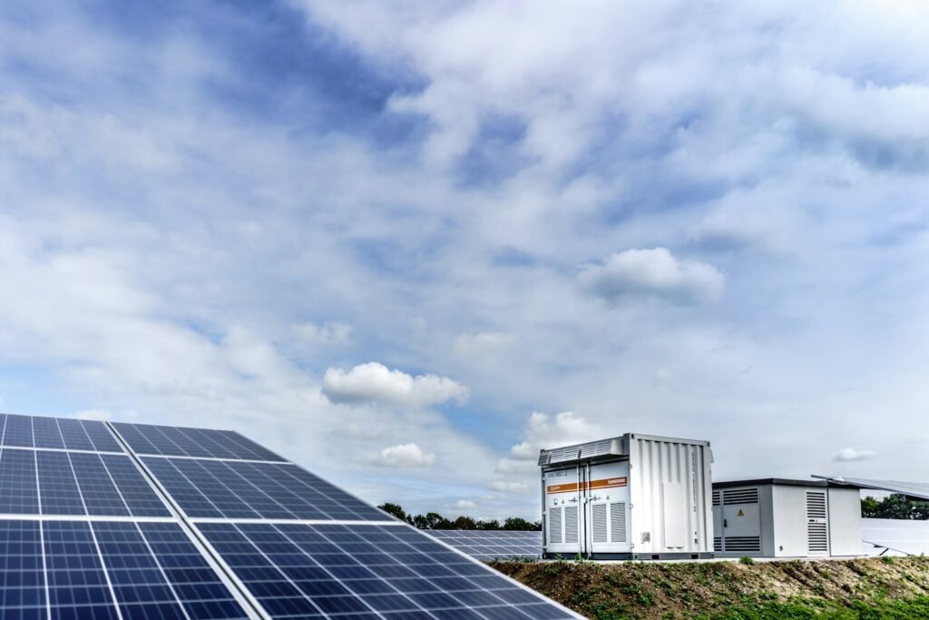 Solar panels and battery storage container