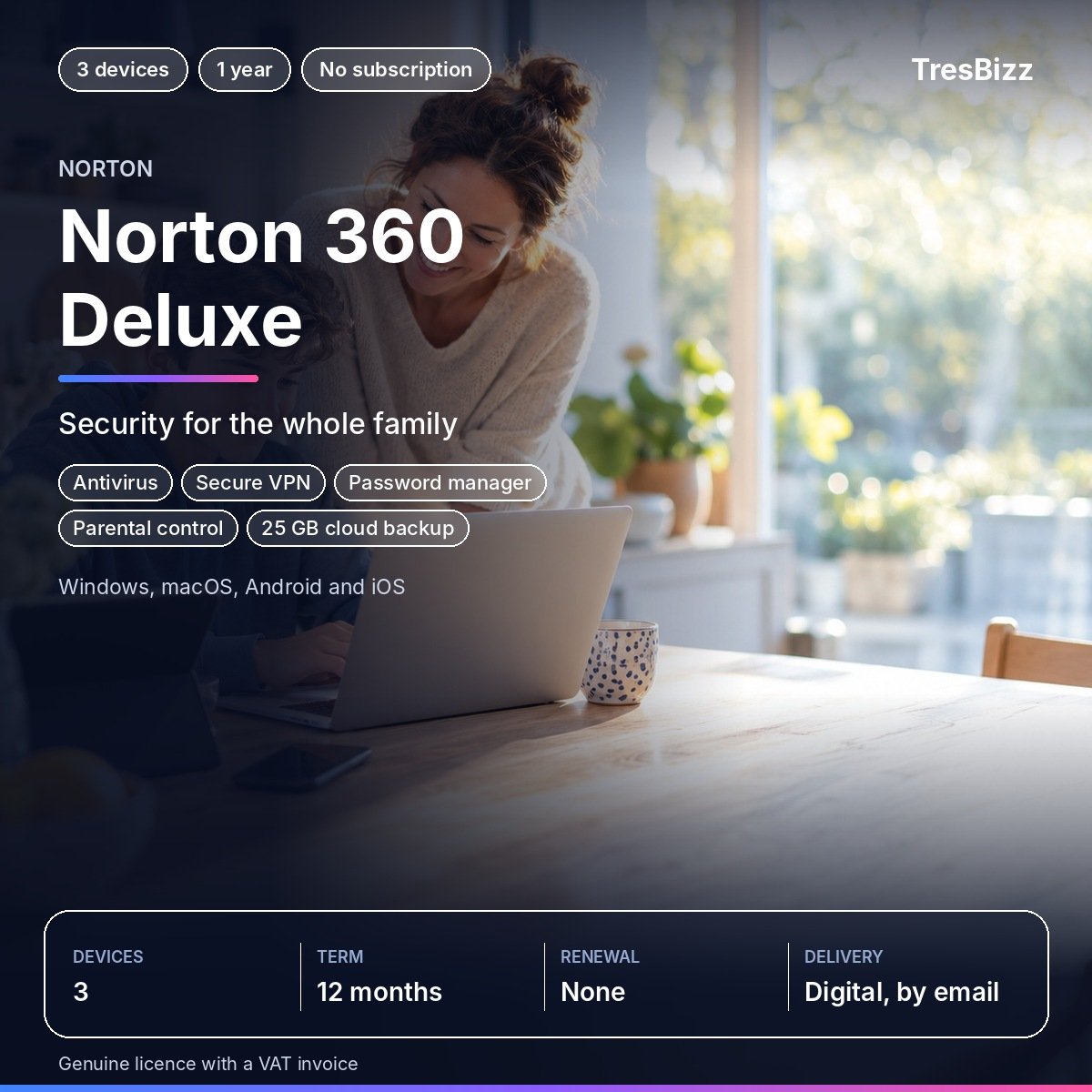 Norton 360 Deluxe licence by email | TresBizz