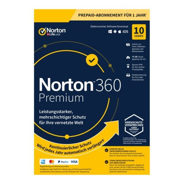 Norton 360 Premium 10 Devices 1 Year (No Subscription)