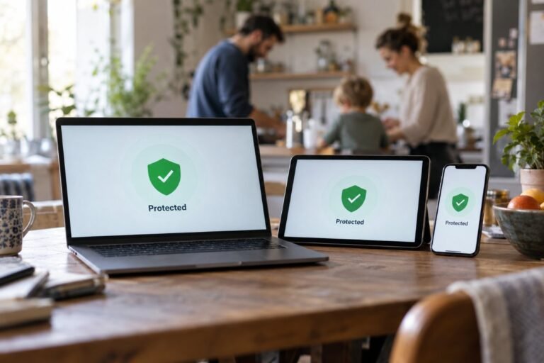 Laptop, tablet and smartphone protected by the same security app